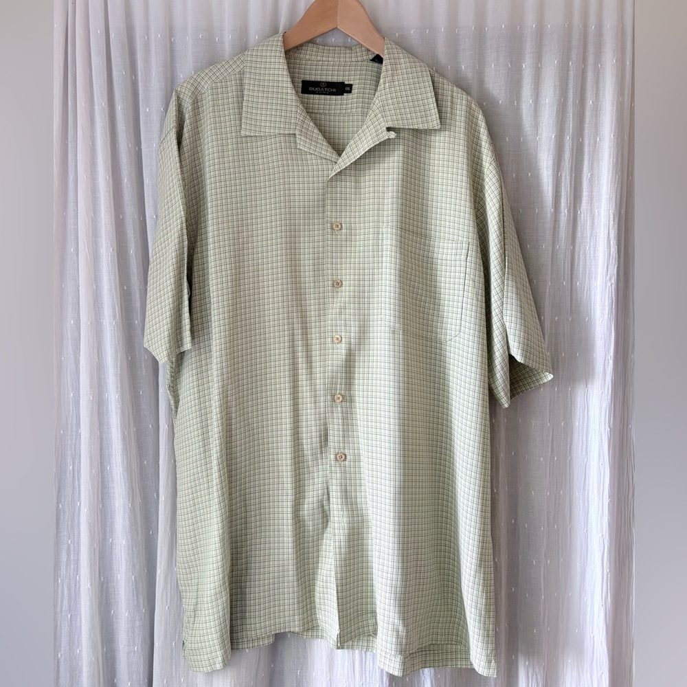 Bugatchi Light Green Plaid Short Sleeve Shirt
